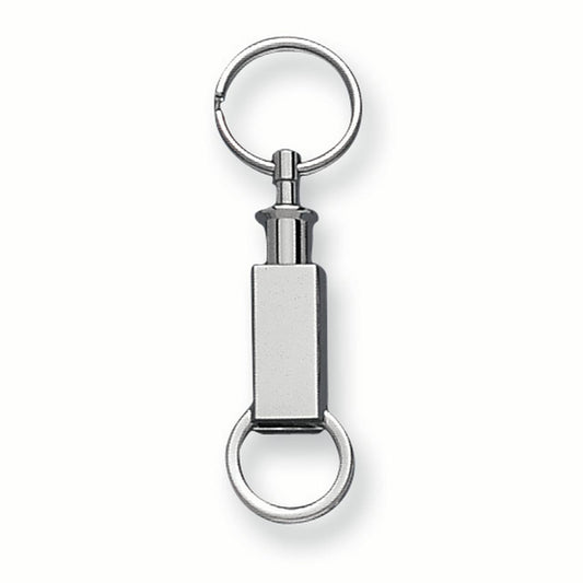 Nickel-plated Rectangular Double Valet Key Ring - Engravable Gift Item