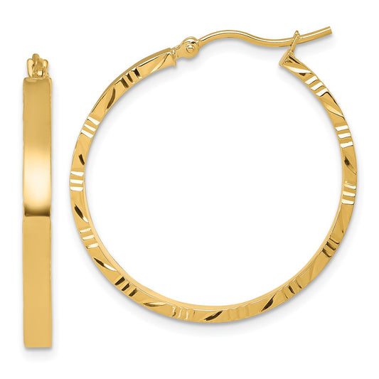 14k D/C Edge Large 3mm Polished Hoop Earrings