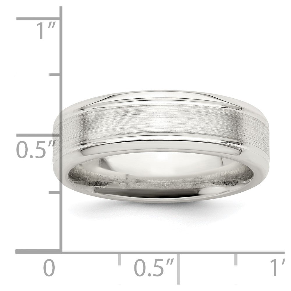 Sterling Silver 6mm Brushed Flat Grooved Beveled Edge Fancy Band Size 13.5
