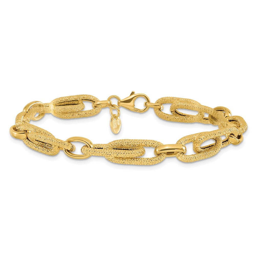 14K Polished and Textured Fancy Link Bracelet 7.5  inches