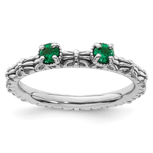Sterling Silver Stackable Expressions Created Emerald Two Stone Ring Size -9