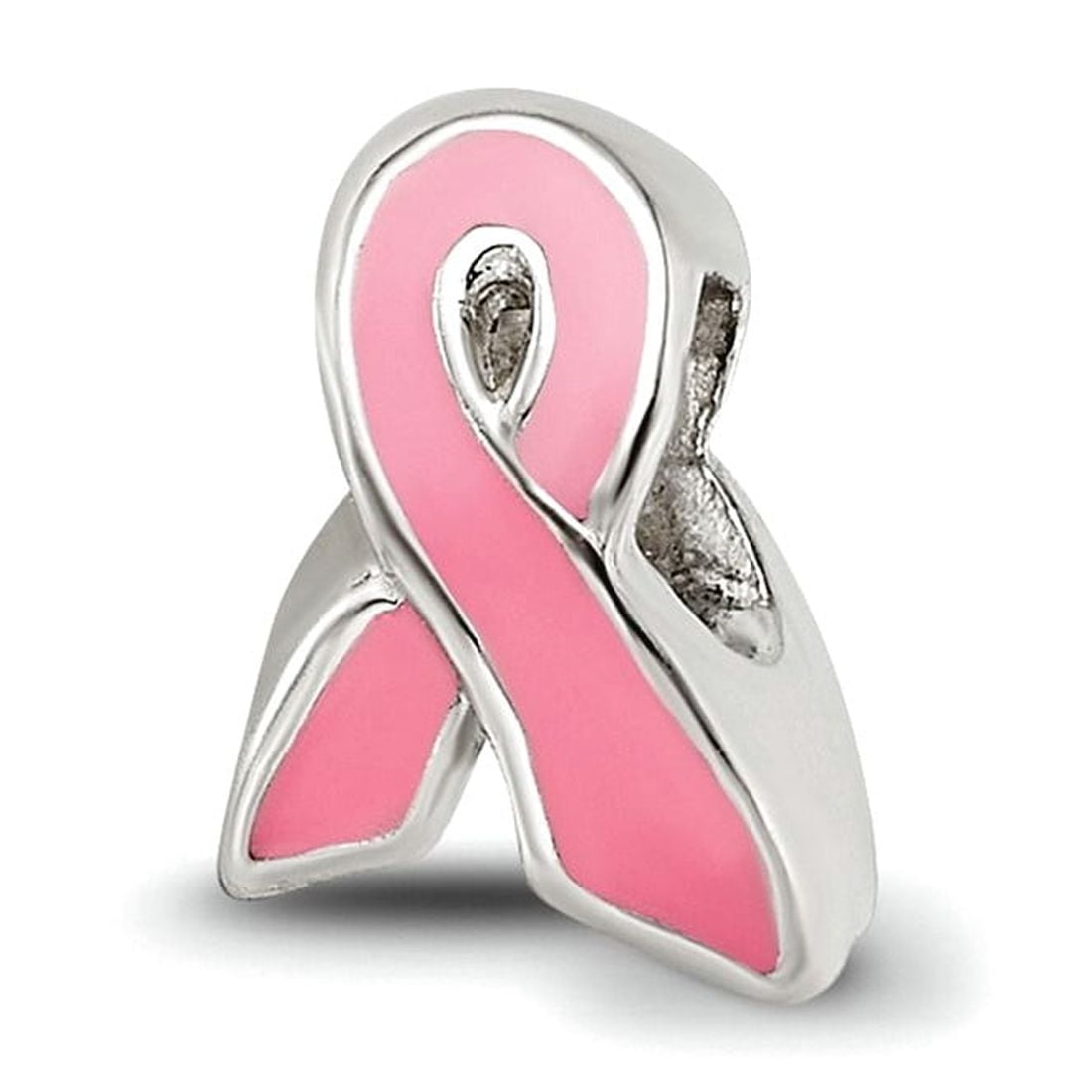 925 Sterling Silver Polished Pink Enamel Artisan Oxidized Reflections Teen Enameled Breast Cancer Awareness Bead Charm 7