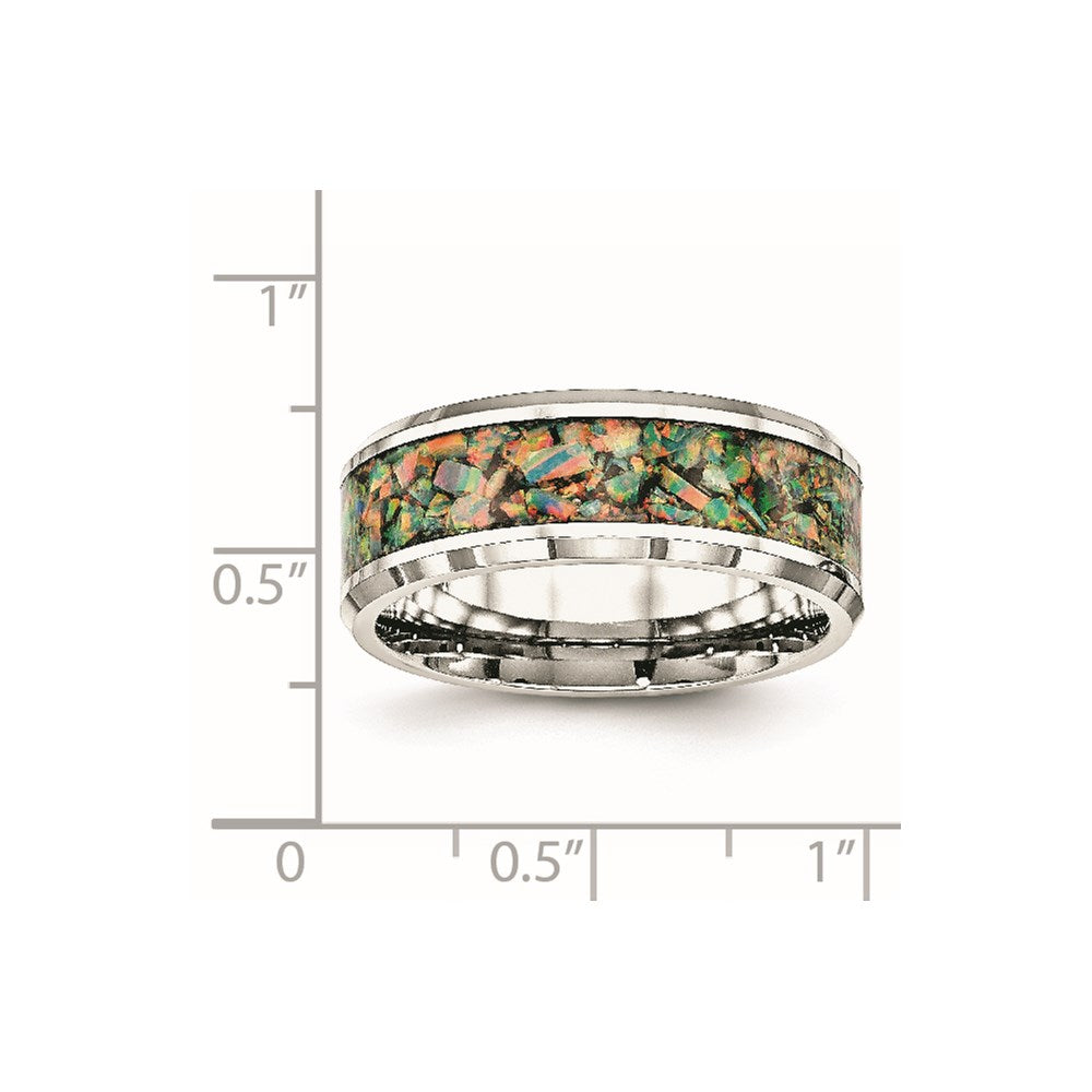 Stainless Steel Polished with Imitation Opal Inlay 8mm Band Size - 10