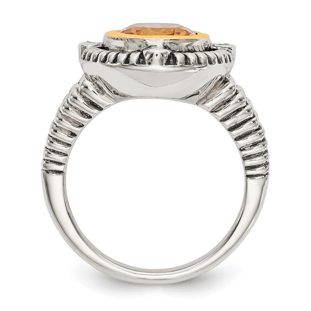 Shey Couture Sterling Silver with 14K Accent Antiqued Oval Bezel Citrine with Diamond Ring