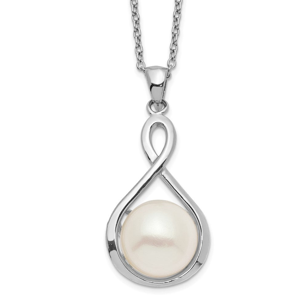 Sterling Silver Rhodium-plated 10-11mm White Button Freshwater Cultured Pearl 17 inch Necklace 17 Inches
