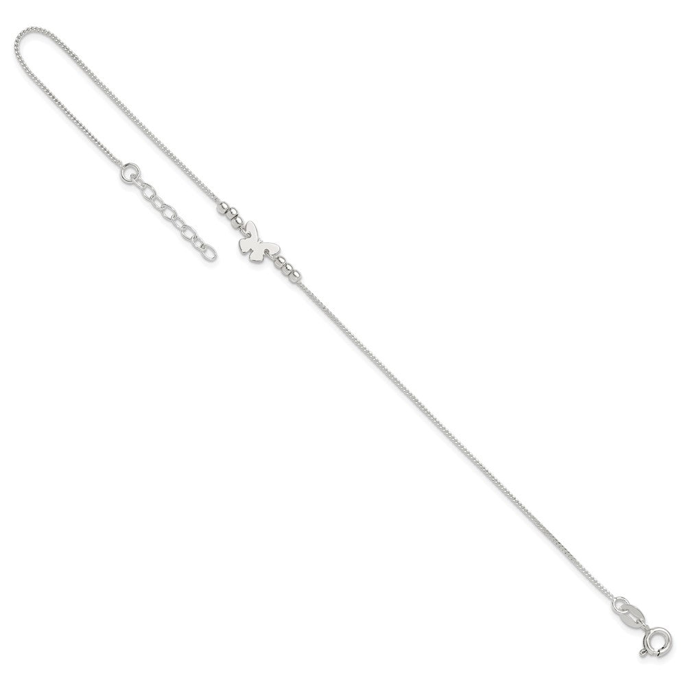 Sterling Silver Polished 9in Plus 1in Ext Butterfly Anklet 9 inches