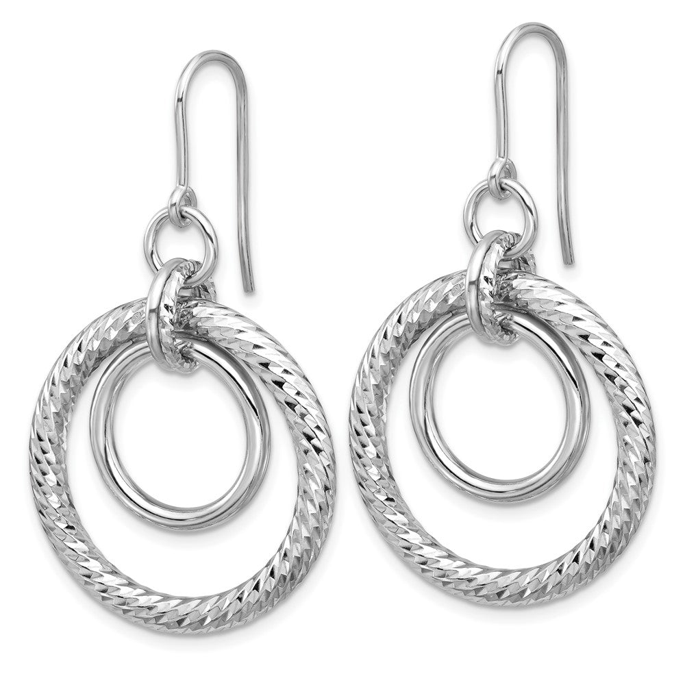 Sterling Silver RH-pl Polish/Dia-cut Circles Dangle Earrings
