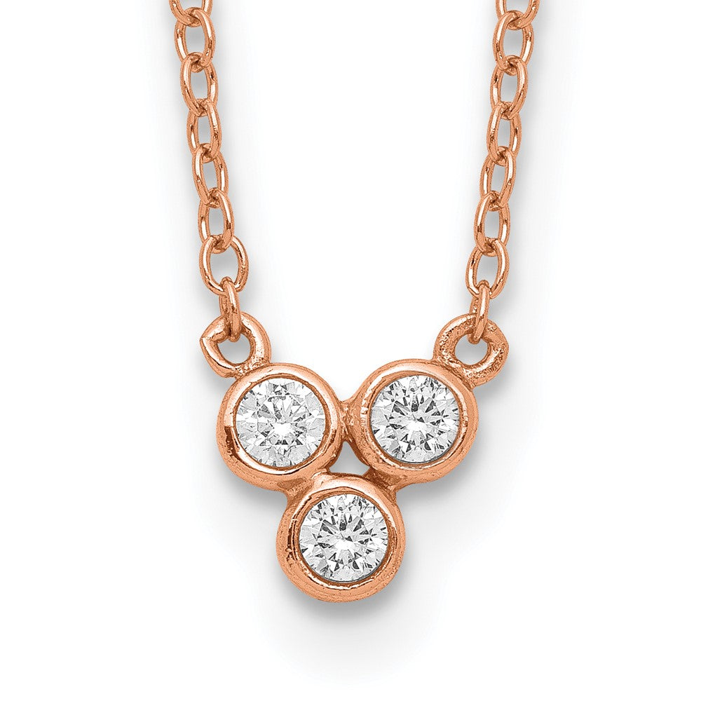 Sterling Silver Rose-tone 3-CZ w/ 2in ext Necklace 16 Inches