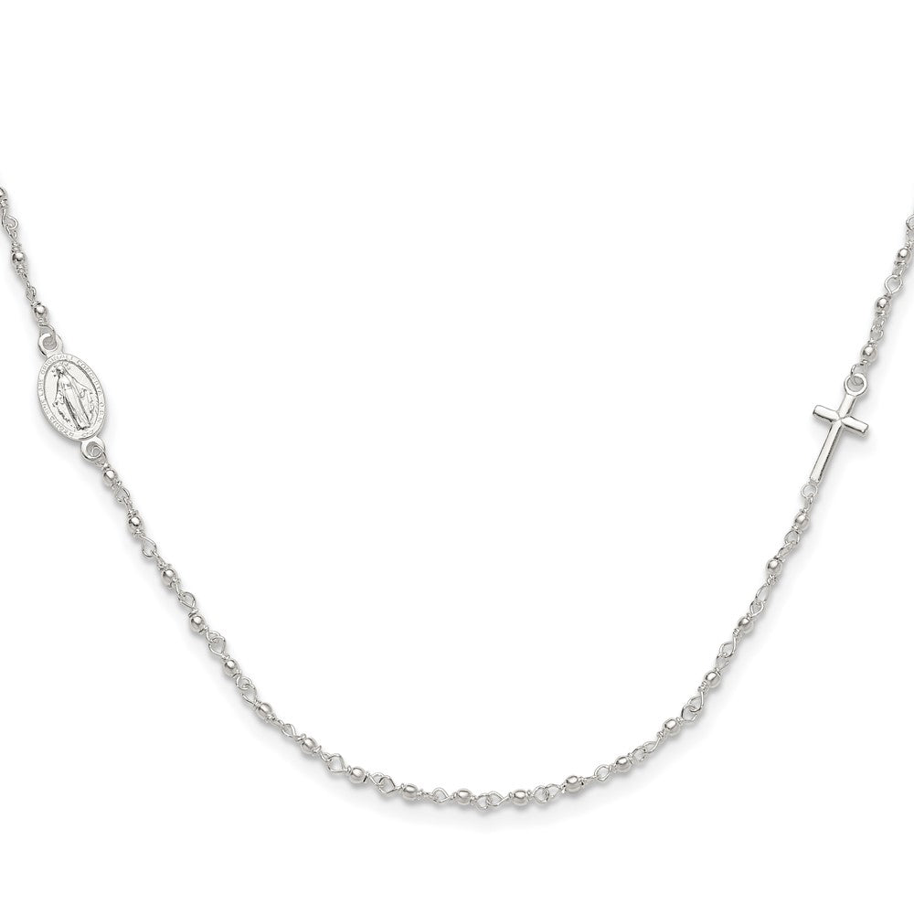 Sterling Silver Medal/Cross w/1.5in ext. Rosary Necklace 15 Inches