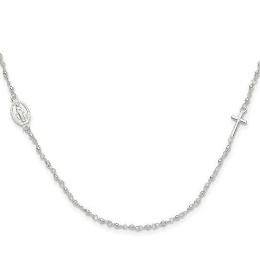 Sterling Silver Medal/Cross w/1.5in ext. Rosary Necklace 15 Inches