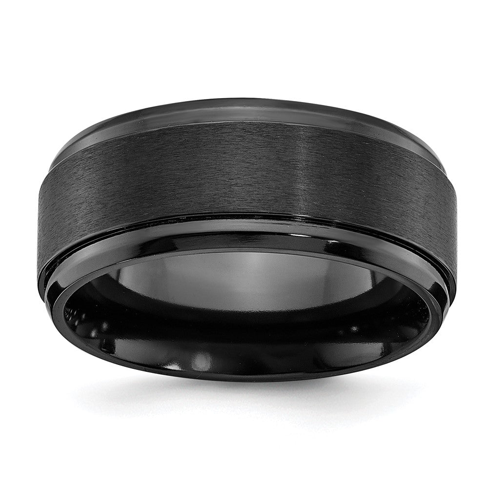 Black Zirconium Polished with Brushed Center 9mm Beveled Edge Band Size - 8.5