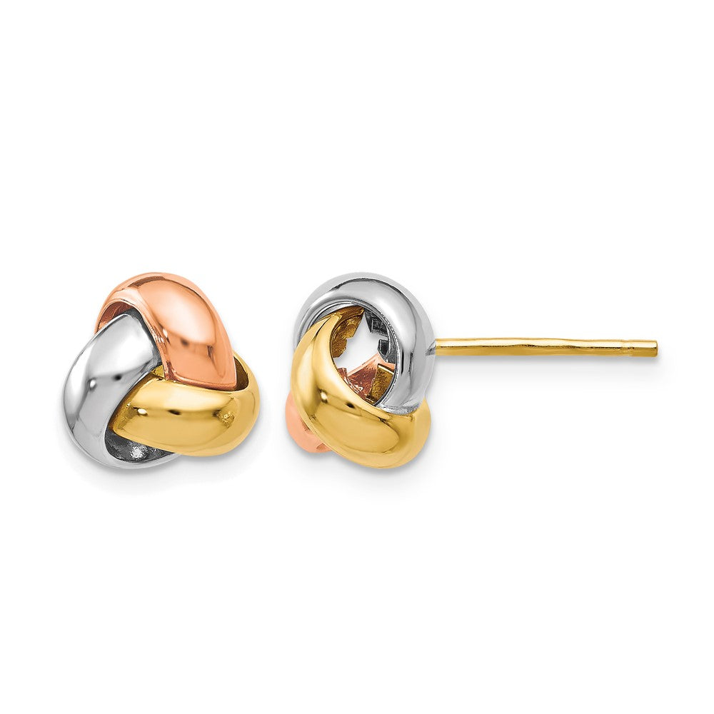 14K Tri-Color Polished Love Knot Earrings with Heavy Back