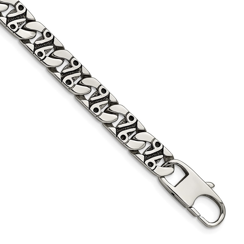Stainless Steel Antiqued Polished and Textured 8.75in Bracelet 8.75 inches