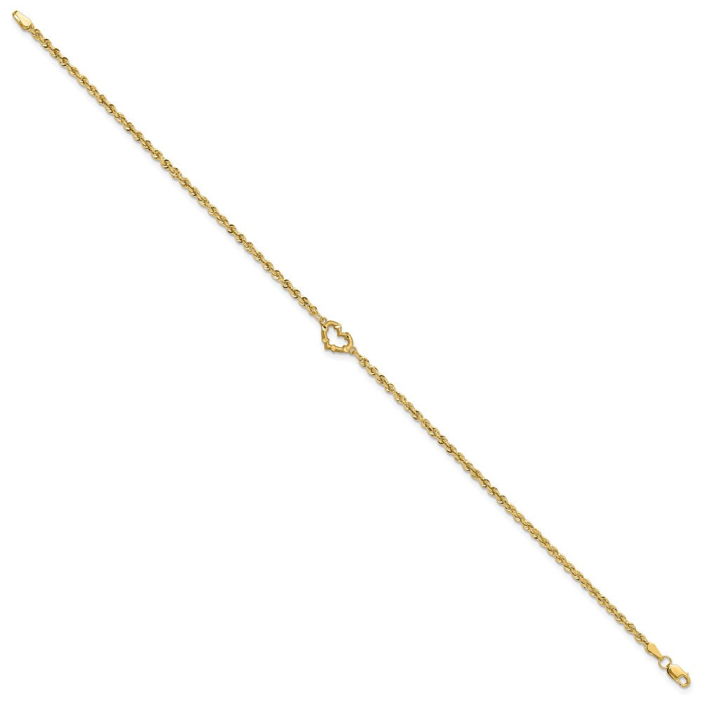10k Diamond-cut Open Heart Rope Anklet
