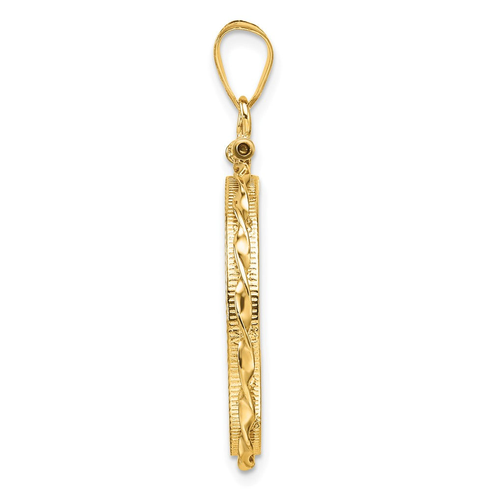 Wideband Distinguished Coin Jewelry 14k Polished Hand Twisted Ribbon and Diamond-cut 22.0mm x 1.9mm Screw Top Coin Bezel Pendant