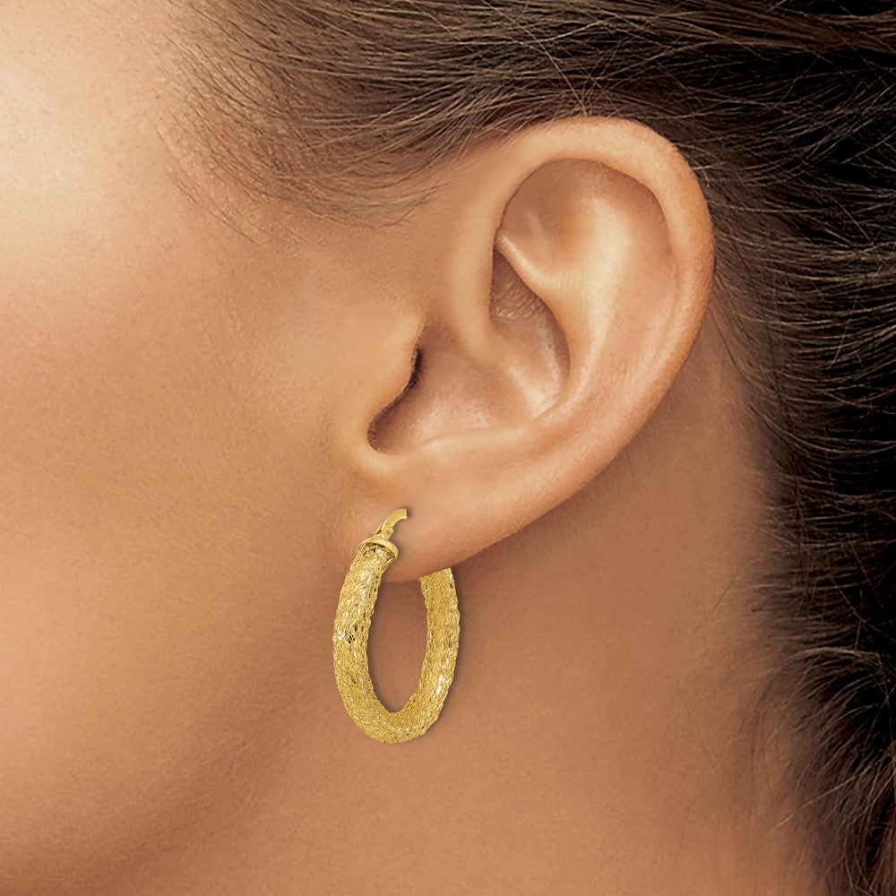 14K Polished and Textured Hoop Earrings