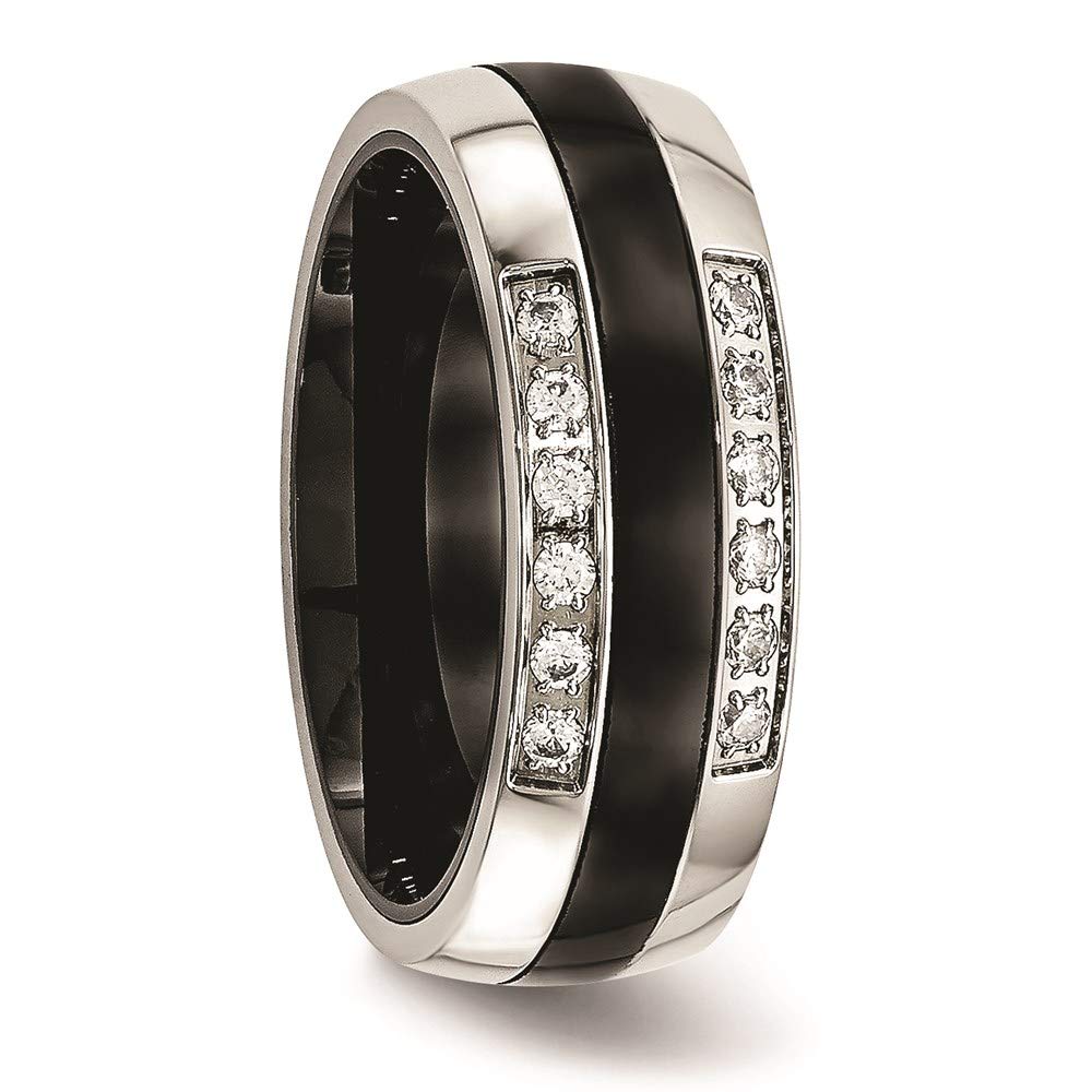 Stainless Steel Polished Black Ceramic CZ Ring Size - 6