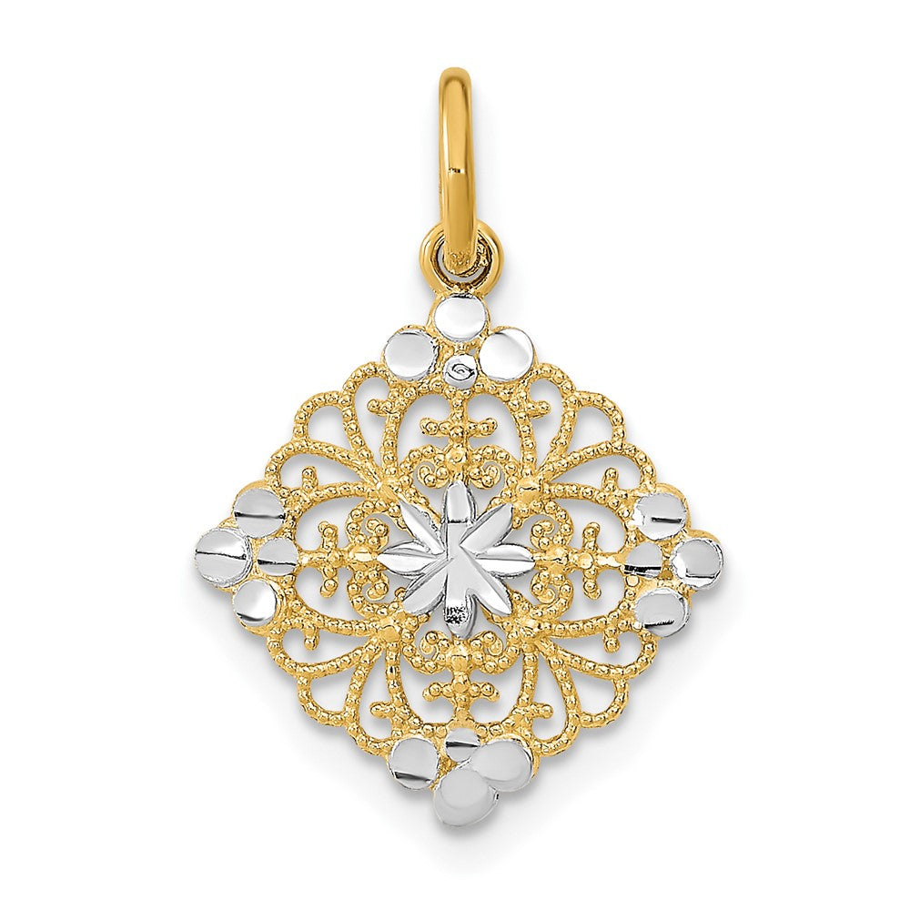 10K w/Rhodium and D/C Filigree Medallion Charm