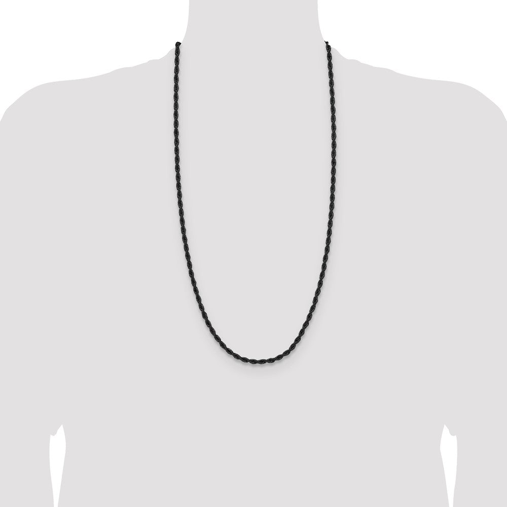 Chisel Stainless Steel Polished Black IP-plated 3mm 30 inch Rope Chain