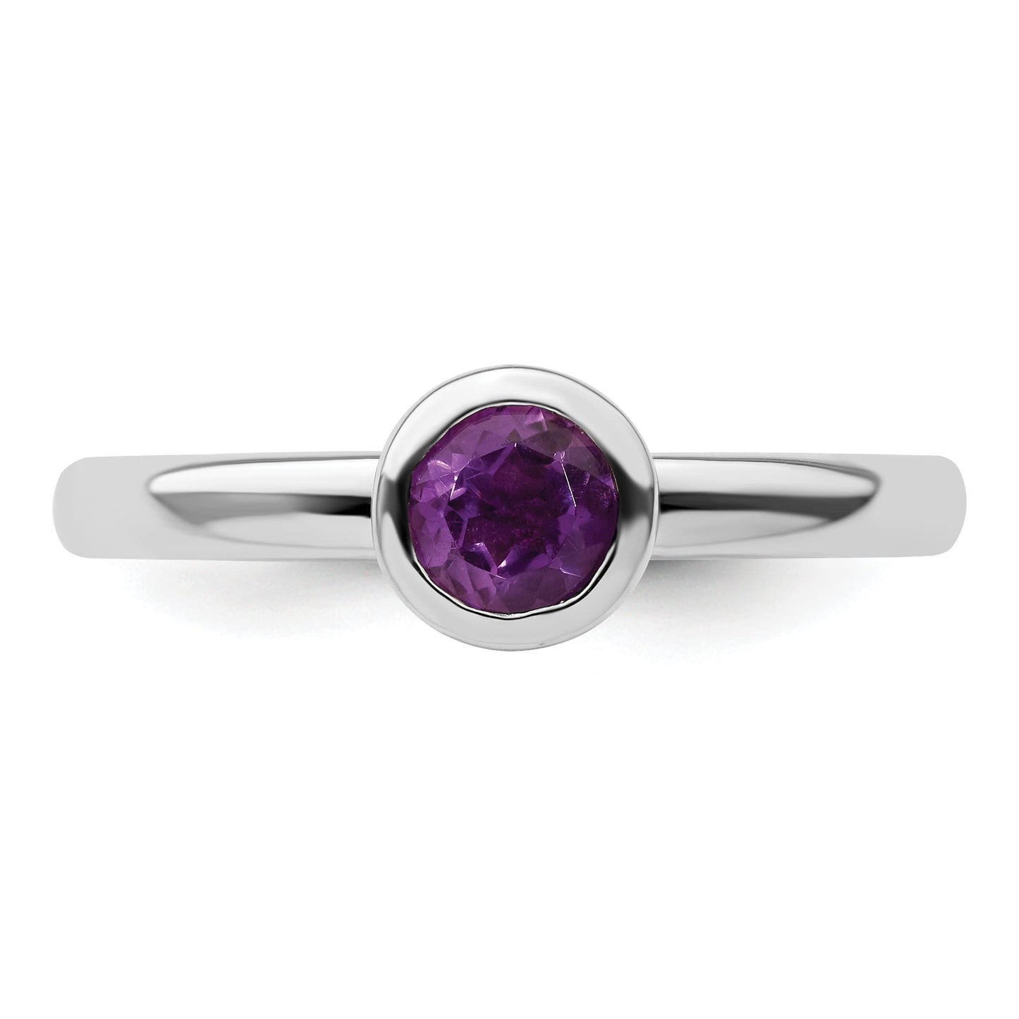 Sterling Silver Stackable Expressions Low 5mm Round Amethyst Ring Size -8
