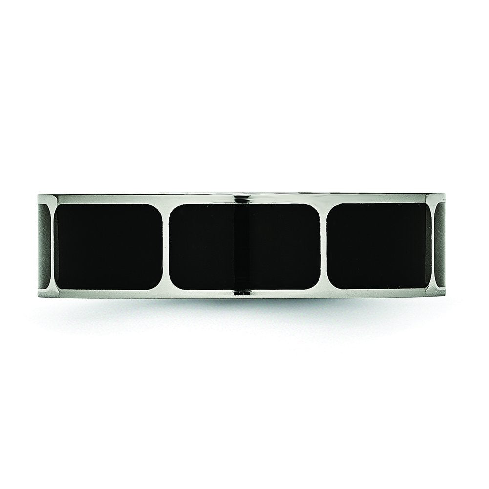 Titanium Polished Black Enamel 6mm Flat Band Size - 8.5