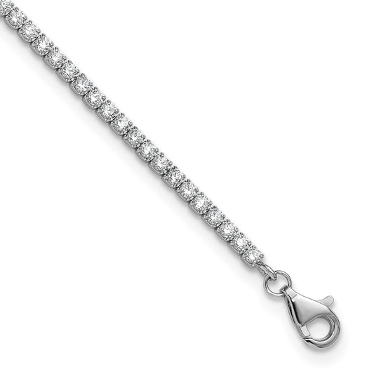 Sterling Silver Rhodium-plated CZ 9 inch with 0.5 inch Extender Anklet