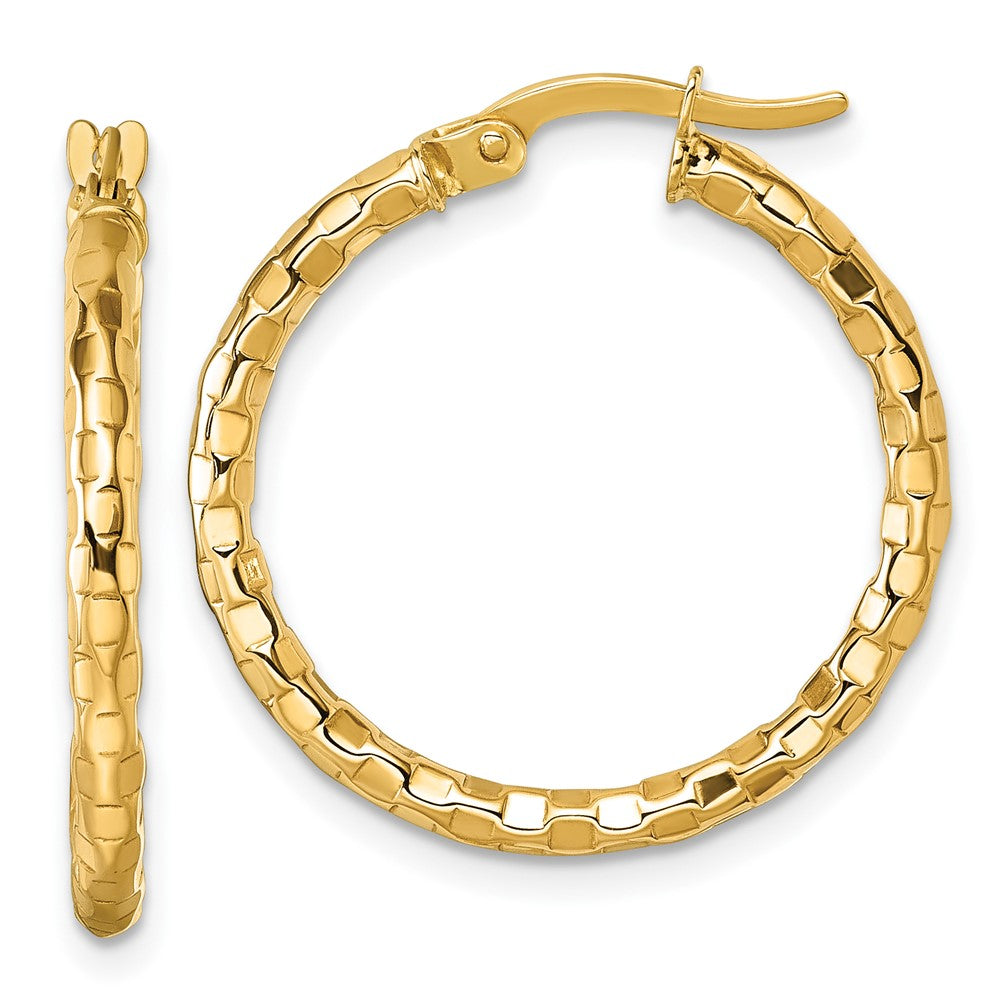 10K Polished and Textured 2.50 x 24mm Tube Hoop Earrings