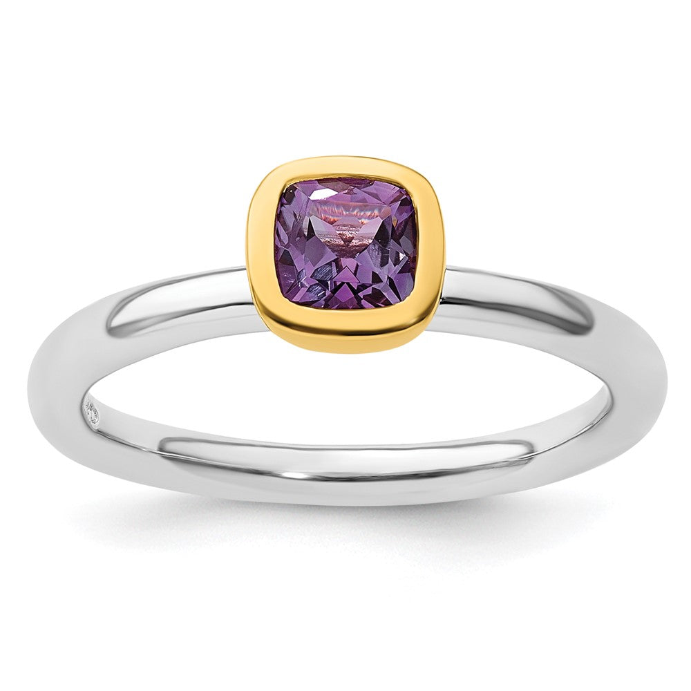 Sterling Silver Stackable Expressions w/Gold-plated Amethyst Ring Size -10