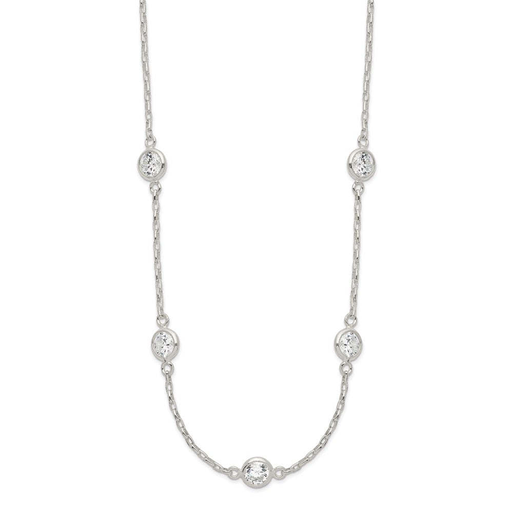 Sterling Silver Polished 5-Station CZ Necklace 18 Inches