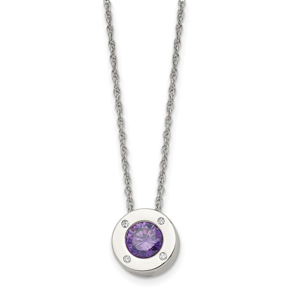 Stainless Steel Polished CZ February Birthstone 20in Necklace