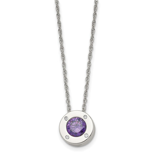 Stainless Steel Polished CZ February Birthstone 20in Necklace