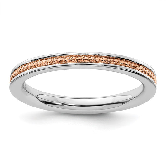 Sterling Silver Stackable Expressions Pink-plated Channeled Ring Size -5
