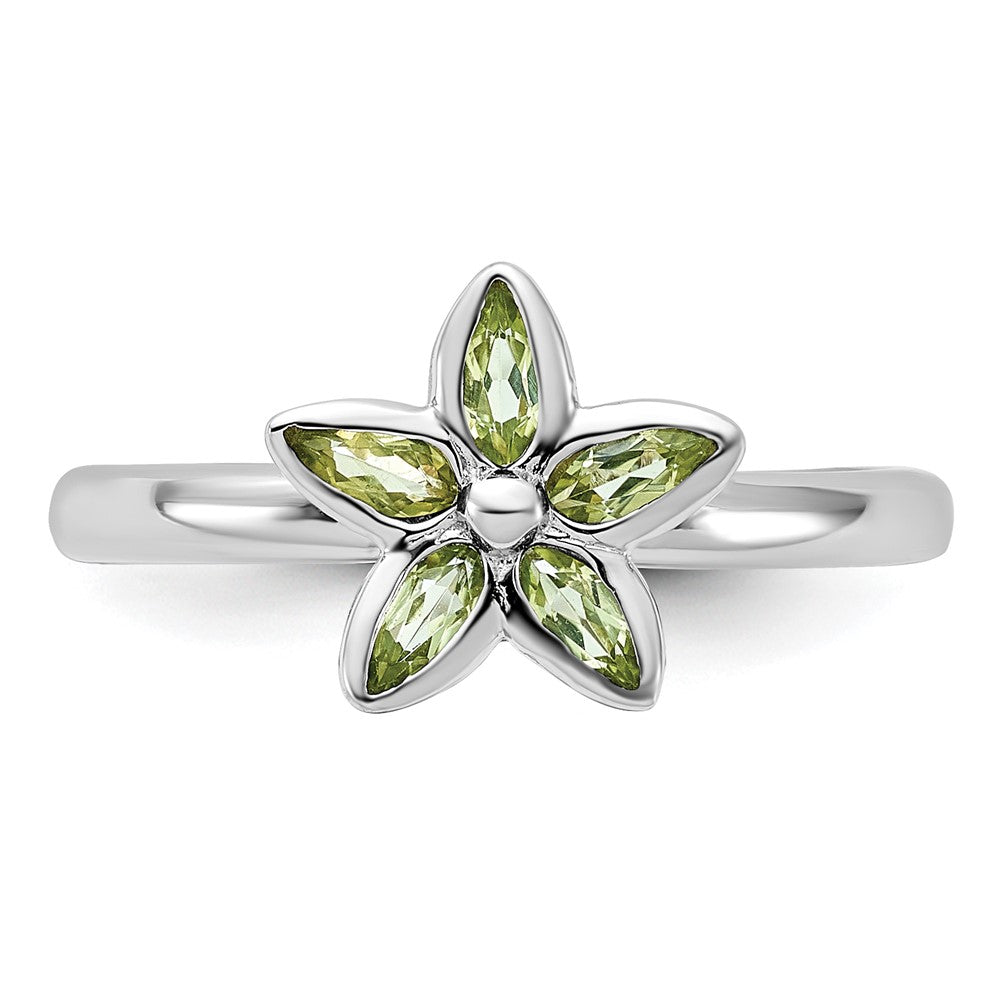 Sterling Silver Stackable Expressions Peridot Flower Ring Size -7