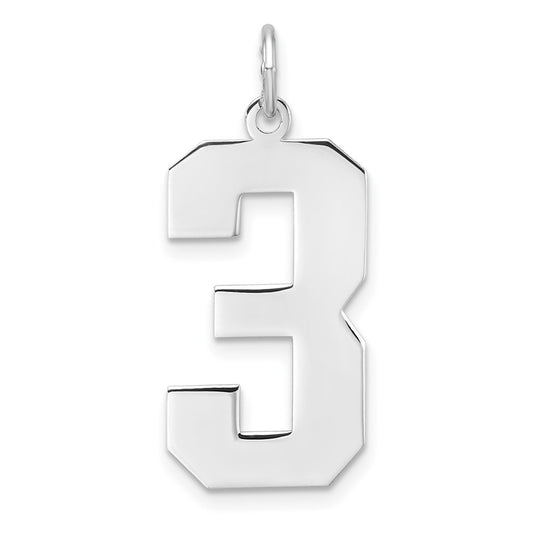 Sterling Silver/Rhodium-plated Polished Number 3 Charm