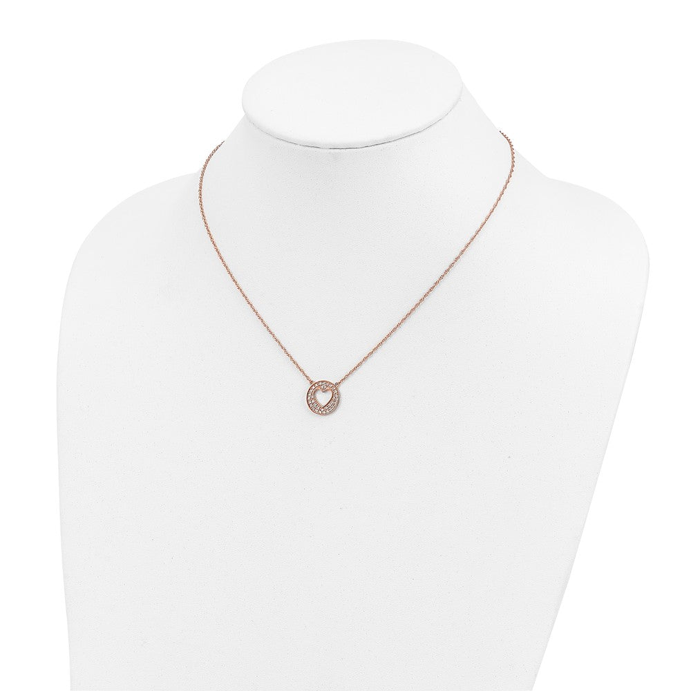 SS and Rose Gold Plated Diamond Heart in Circle with 2 in ext Necklace