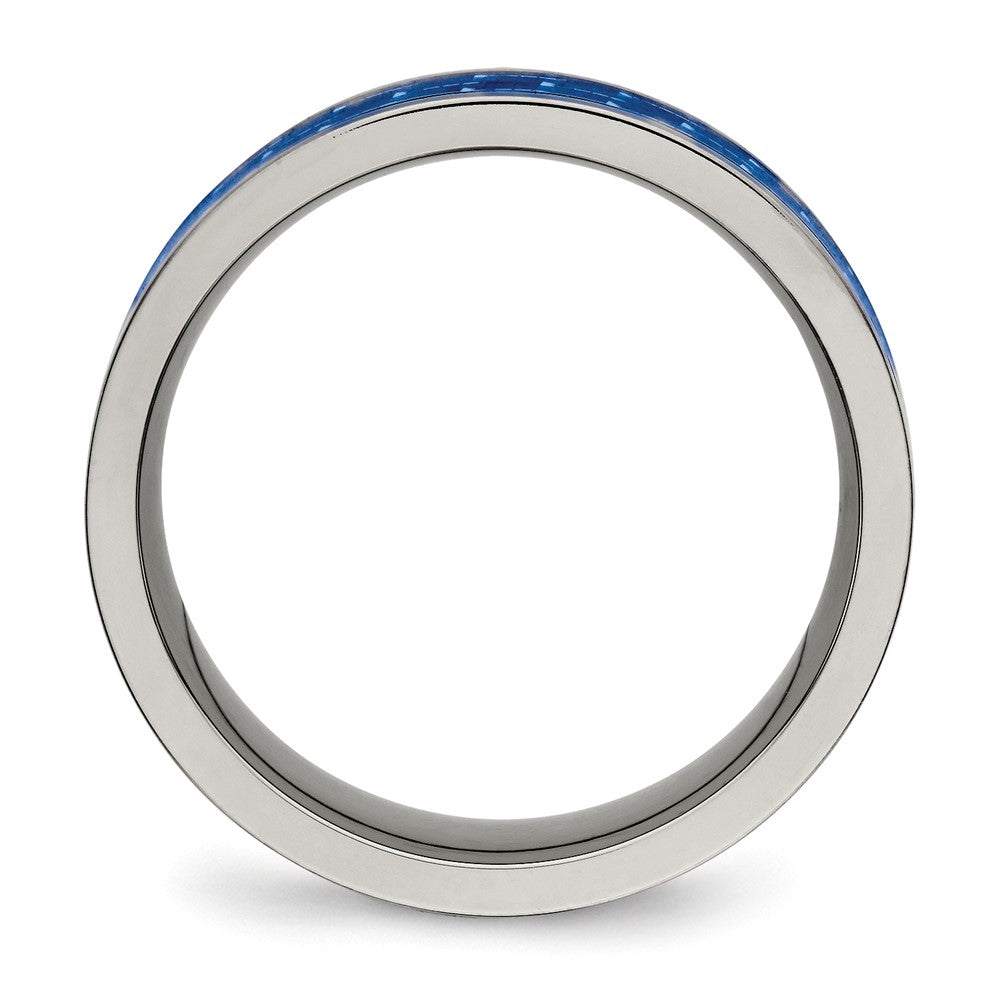 Titanium Polished w/Blue Carbon Fiber Inlay 8mm Flat Band Size - 10.5
