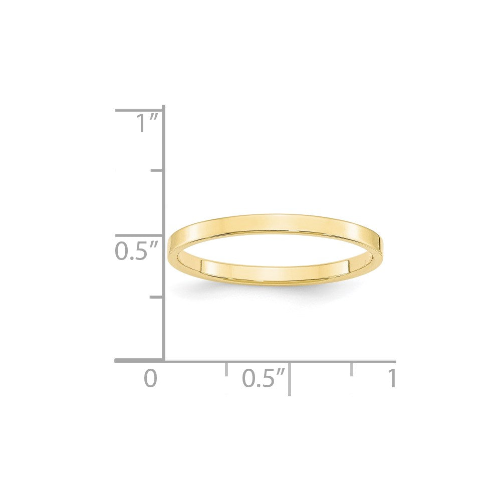 10k Yellow Gold 2mm Lightweight Flat Wedding Band Size 8.5
