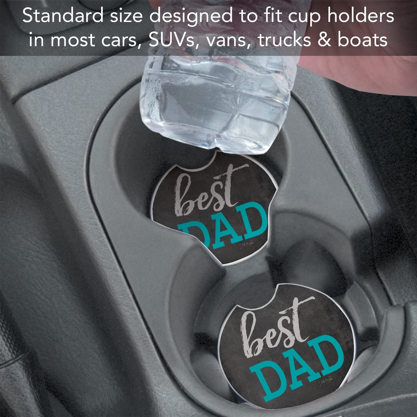 CounterArt "Best Dad" 1 Pack Absorbent Stone Coaster for Vehicle Cup Holder 2.6” Diameter