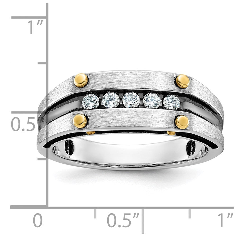 IBGoodman 14k Two-tone with Black Rhodium Men's Polished Satin and Grooved 5-Stone 1/4 Carat AA Quality Diamond Ring