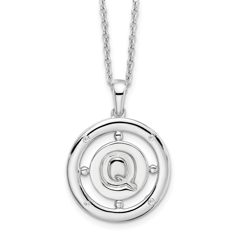 White Ice Sterling Silver Rhodium-plated 18 Inch Diamond Letter Q Initial Necklace with 2 Inch Extender 18 Inches