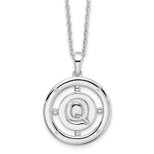 White Ice Sterling Silver Rhodium-plated 18 Inch Diamond Letter Q Initial Necklace with 2 Inch Extender 18 Inches