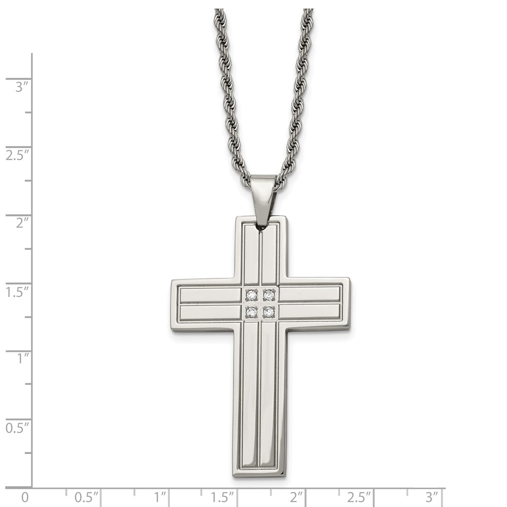 Stainless Steel Polished w/CZ Cross 24in Necklace