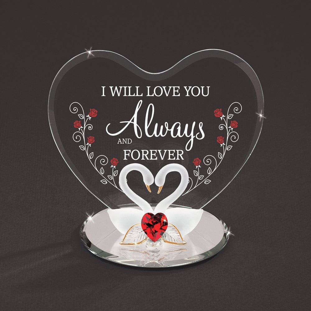 Glass Baron Handcrafted Always and Forever Swans Heart Glass Figurine