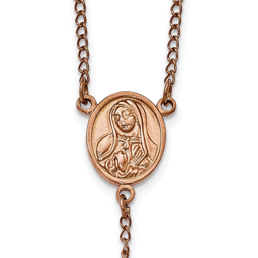 Stainless Steel Polished Rose IP-plated 30in Rosary Necklace