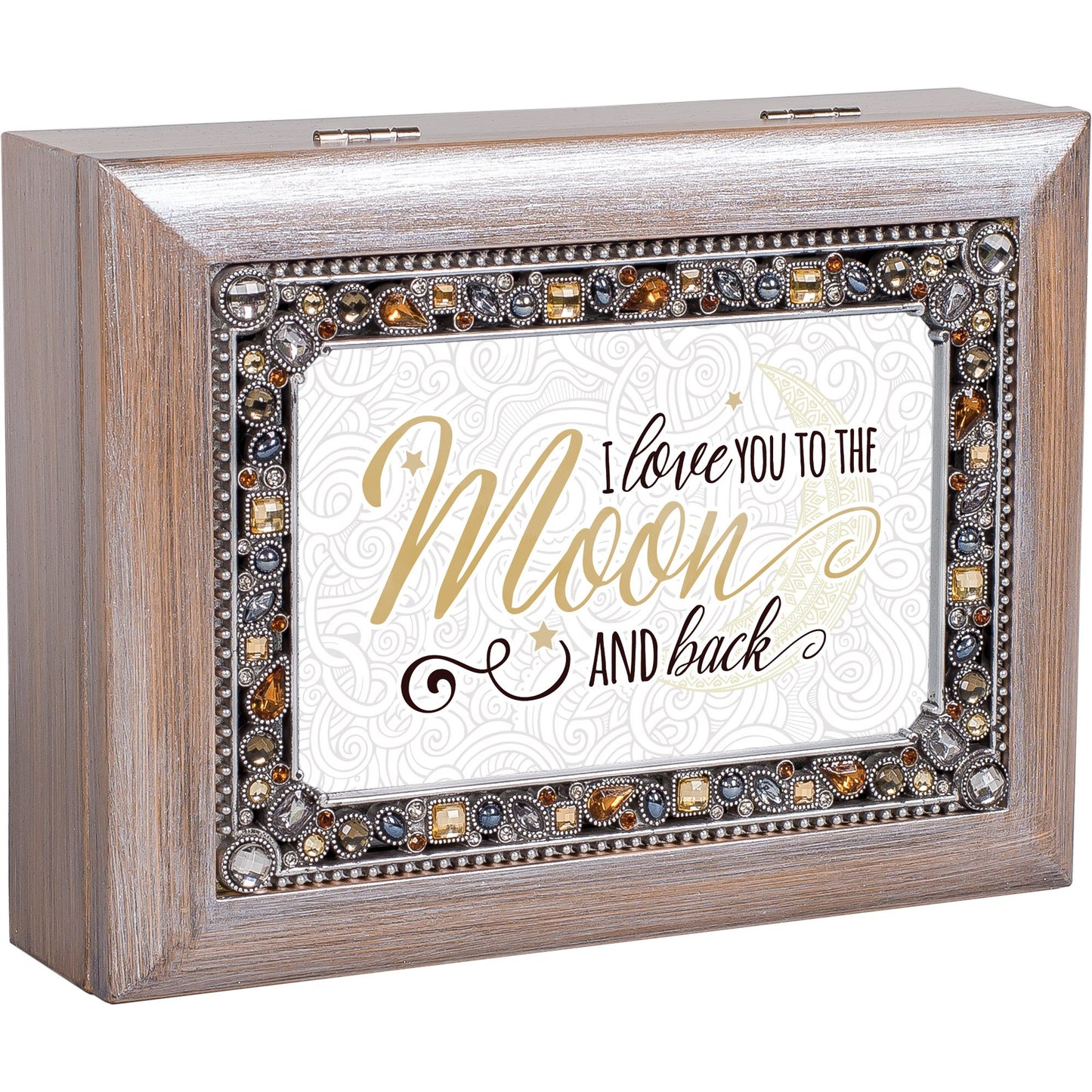 Silver-tone Resin Moon and Back Jeweled Music Box (Plays You Light Up My Life) Q-GM18625