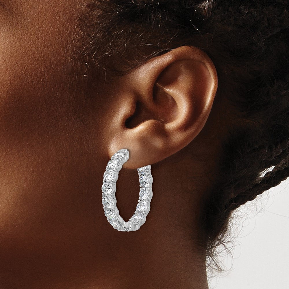 Sterling Shimmer Sterling Silver Rhodium-plated 4.75mm CZ 28 Stone In and Out Hinged Hoop Earrings