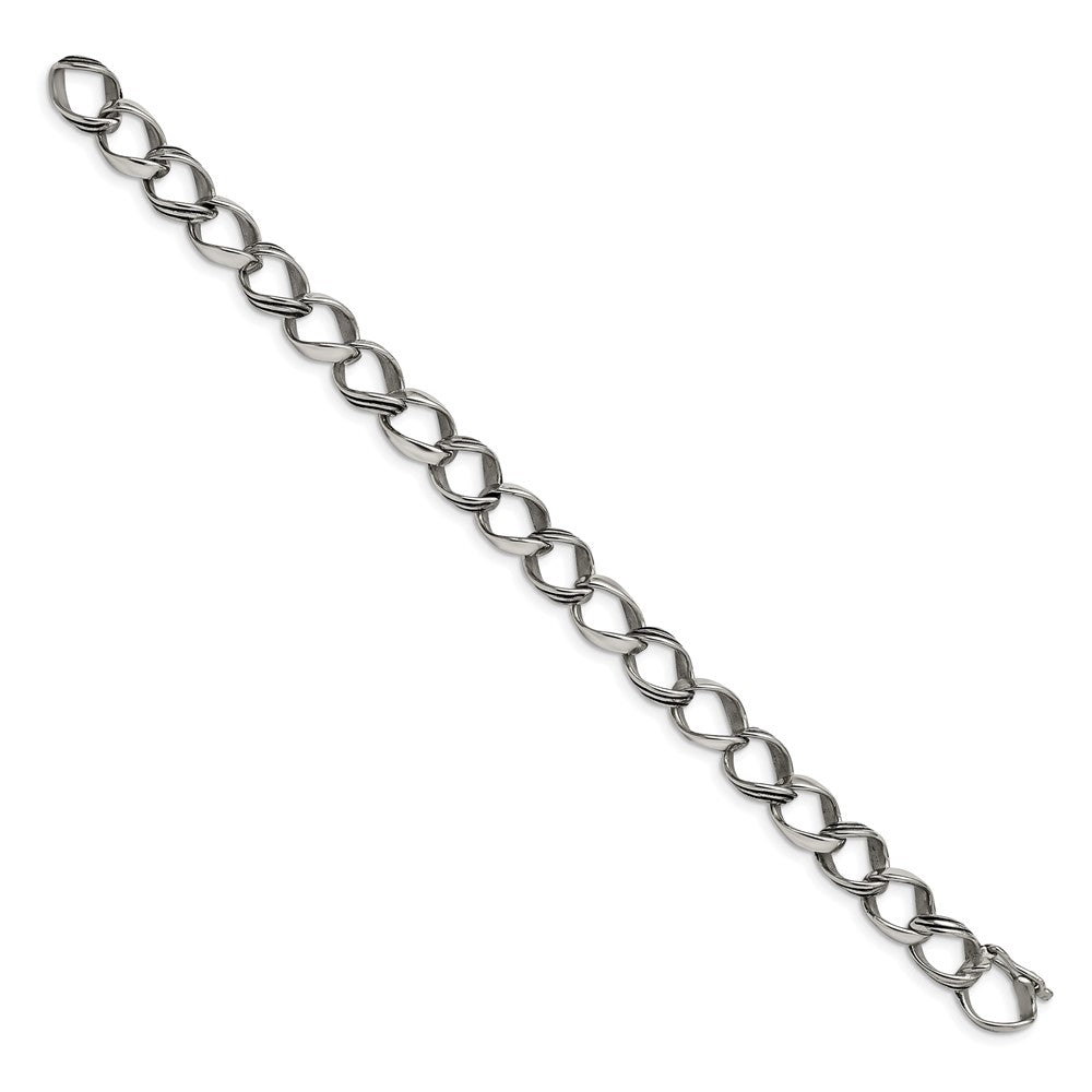 Stainless Steel Polished and Antiqued Fancy Link 8.25in Bracelet 8.25 inches