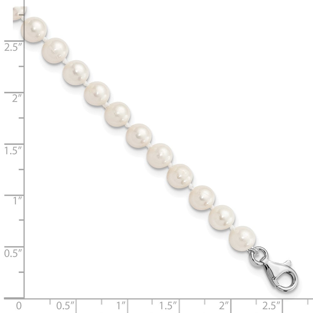 Sterling Silver Rhodium-plated 6-7mm White Near-Round Freshwater Cultured Pearl 8.5 inch with 2 inch Extension Anklet 8.5 inches