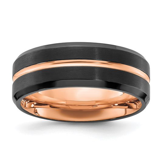 Stainless Steel Brushed & Polished Black/Rose IP-plated 8mm Band Size - 12