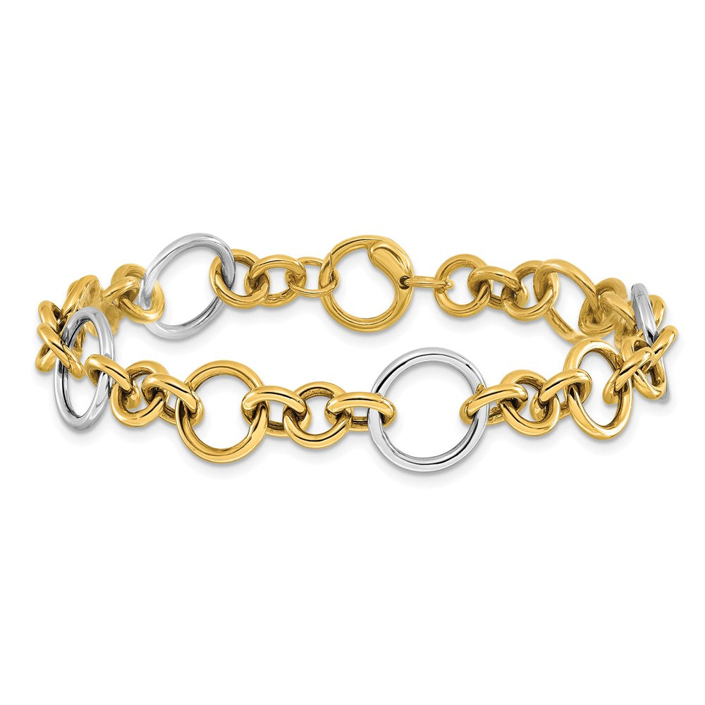 14K Two-Tone Polished Circle Links Bracelet 7.5  inches